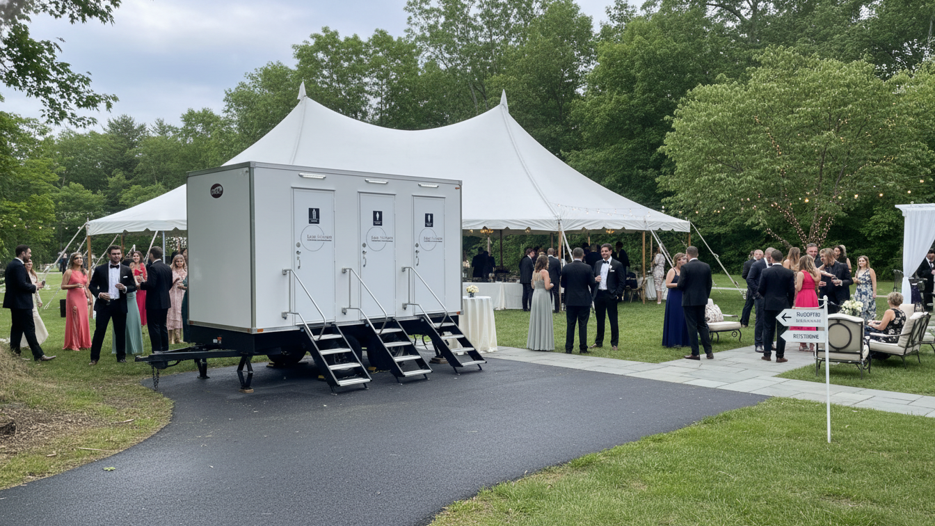 Loo Haven luxury restroom trailer at a wedding in Bloomfield, Connecticut