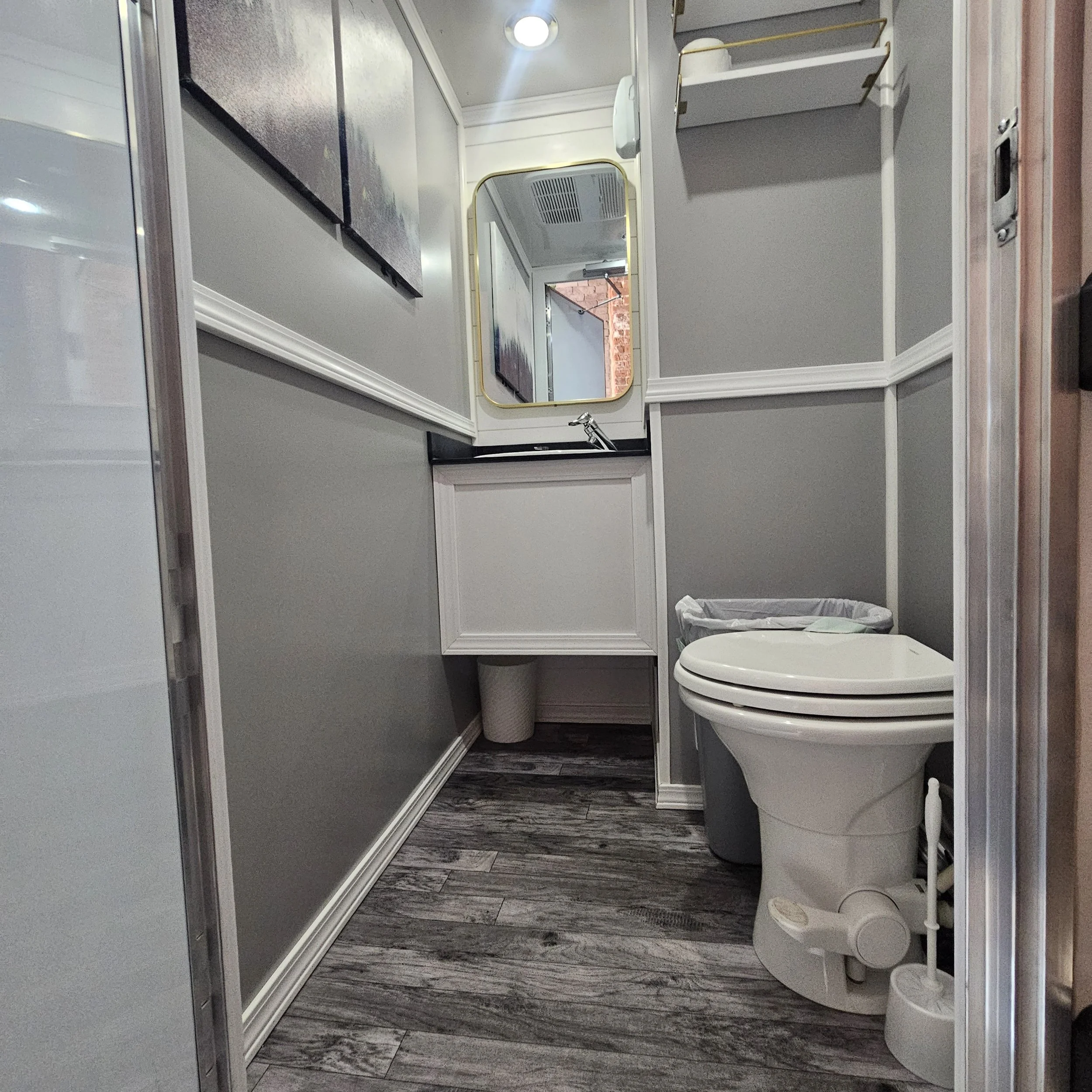 2-Stall compact restroom trailer interior