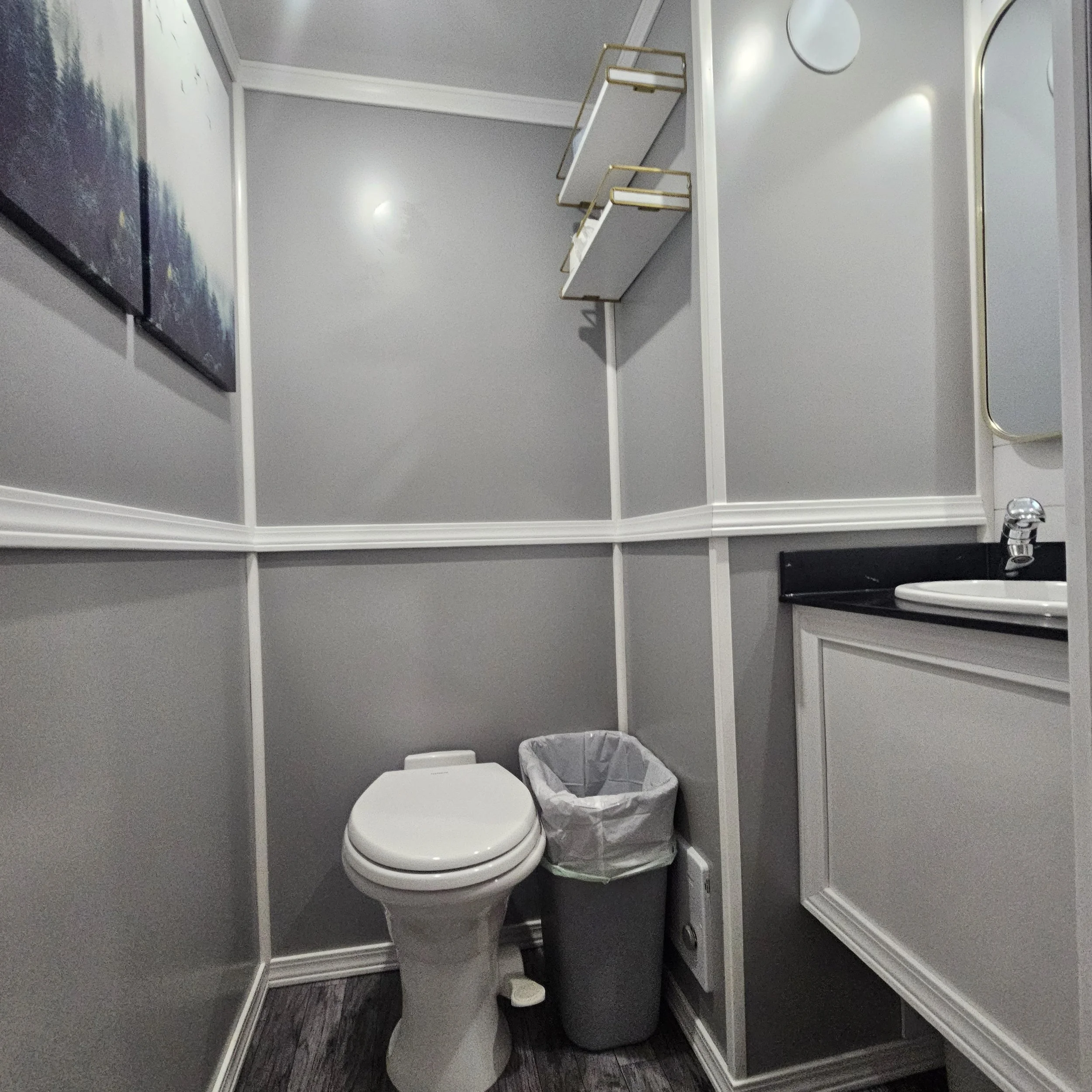 2-Stall compact restroom trailer interior