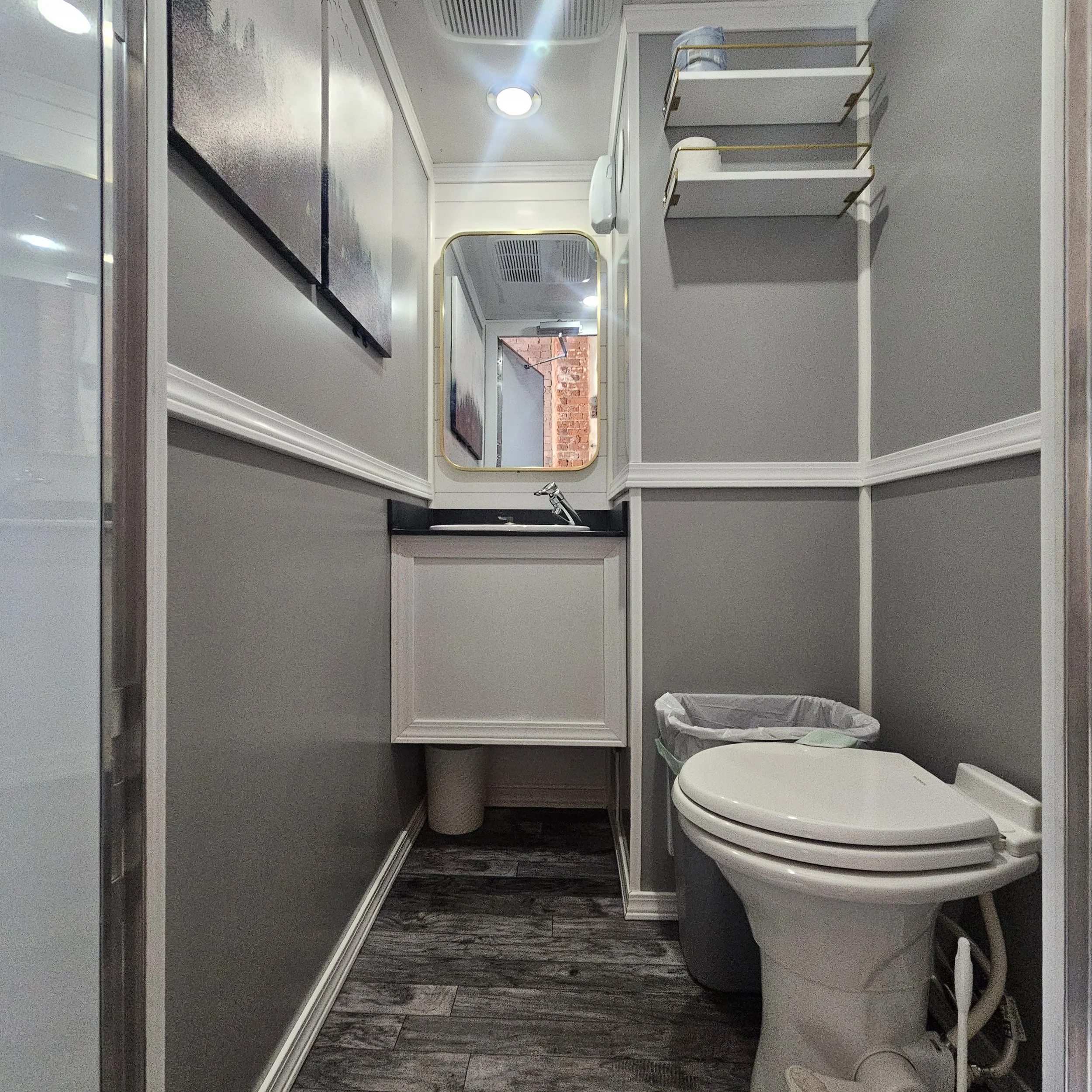 2-Stall compact restroom trailer interior