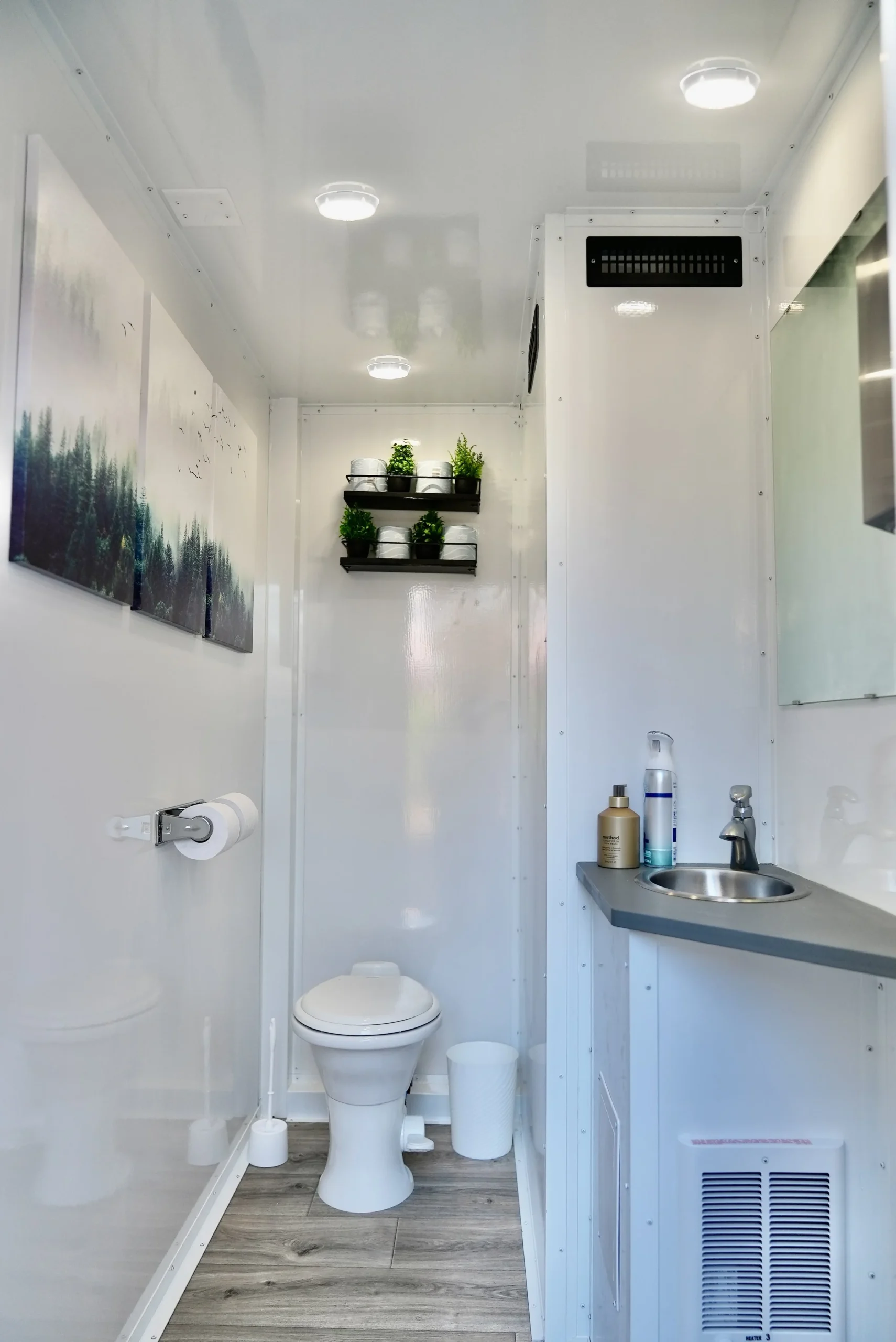 3-Stall Lux restroom trailer interior